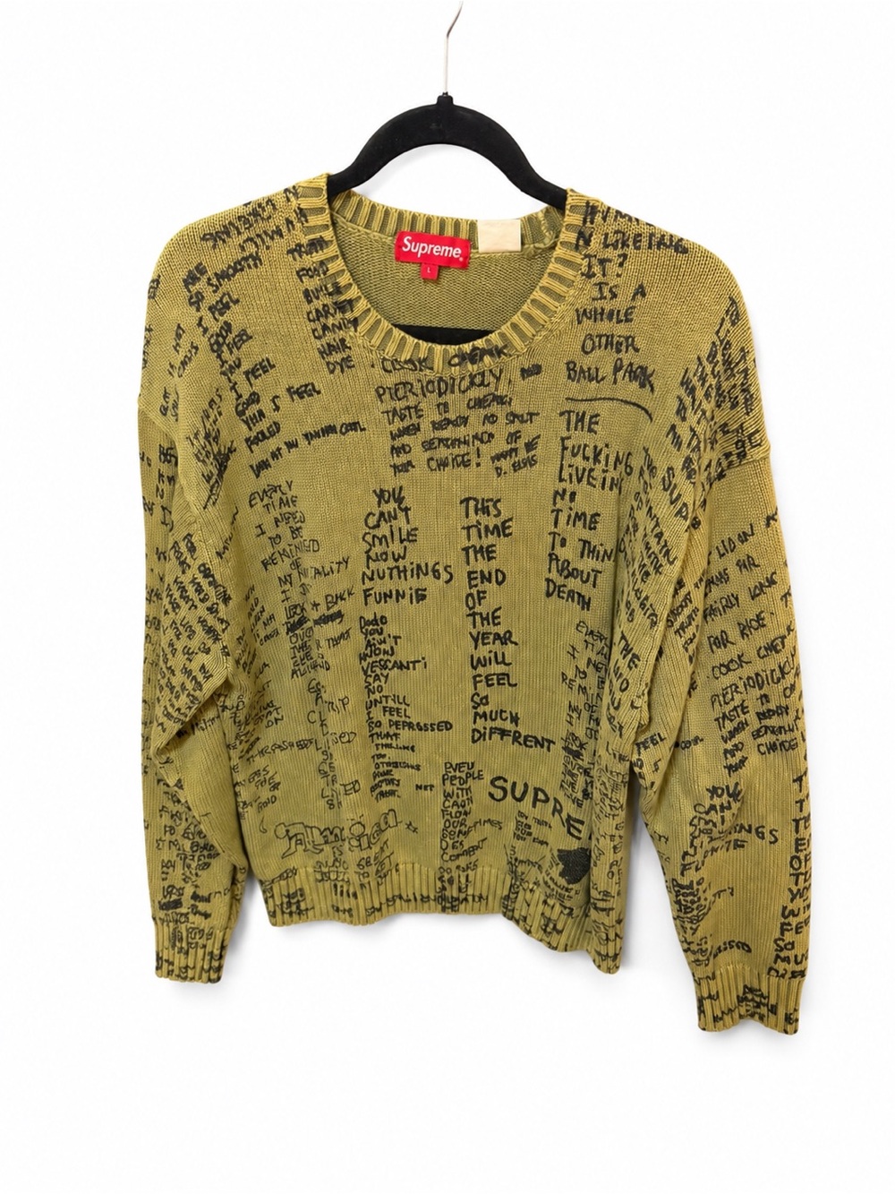 Supreme Olive Green Knit Crewneck with Black Script Print